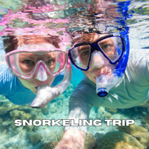 Snorkeling trip in Zanzibar with two snorkelers exploring tropical coral reefs.